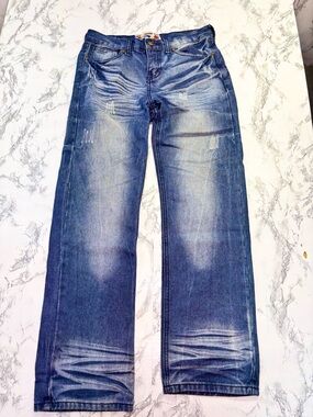 Monarchy Y2K Straight Leg Distressed Denim Jeans in Faded Blue size 14